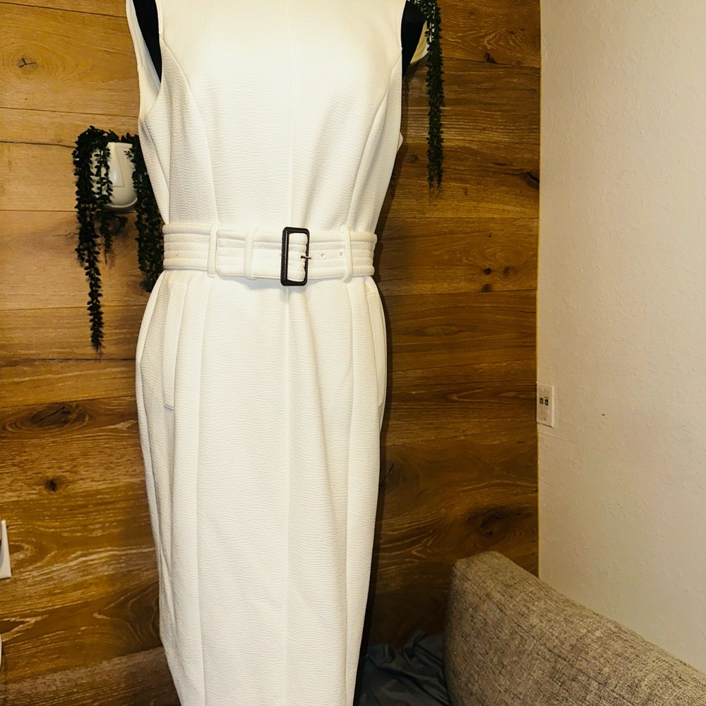 Calvin Klein White Sleeveless Sheath Midi Dress
